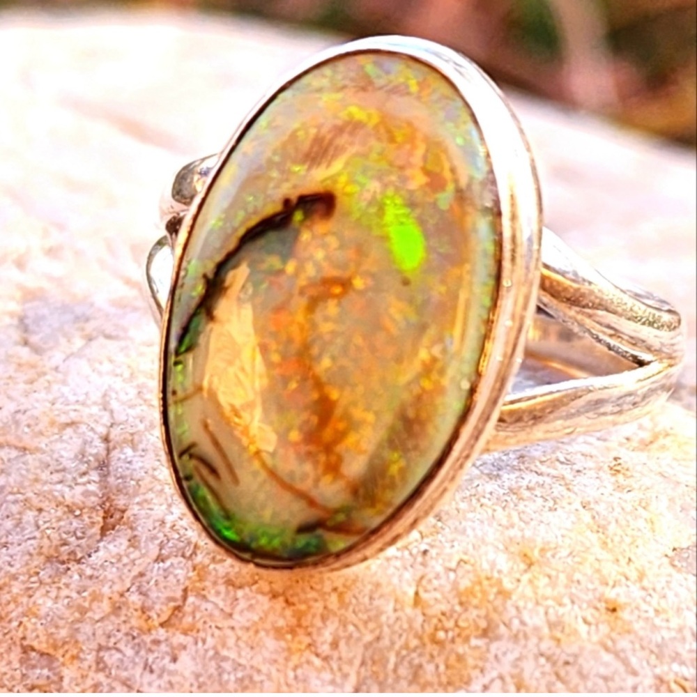 New Solid Sterling Silver Monarch Opal Gemstone R… - image 1